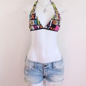 y2k roxy logo halter bikini top neon triangle swim size S/M
